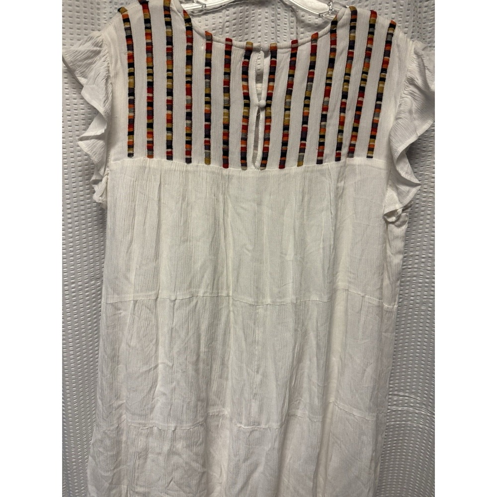 Studio West Women's White Tiered Ruffle Cap Sleeve Rayon SZ L Dress Embroidered - Picture 12 of 15